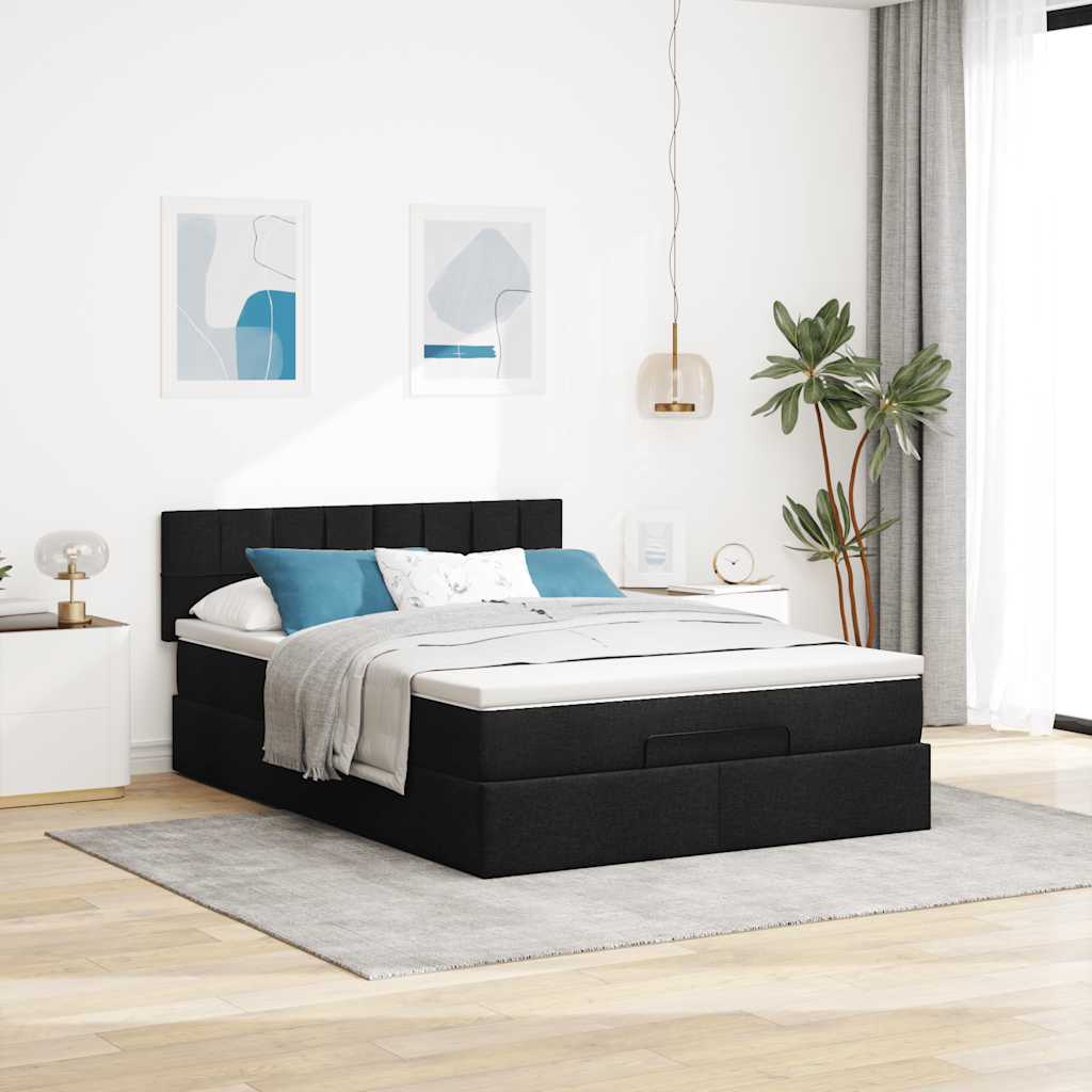 vidaXL Bed met matras 140x200 cm stof zwart afbeelding