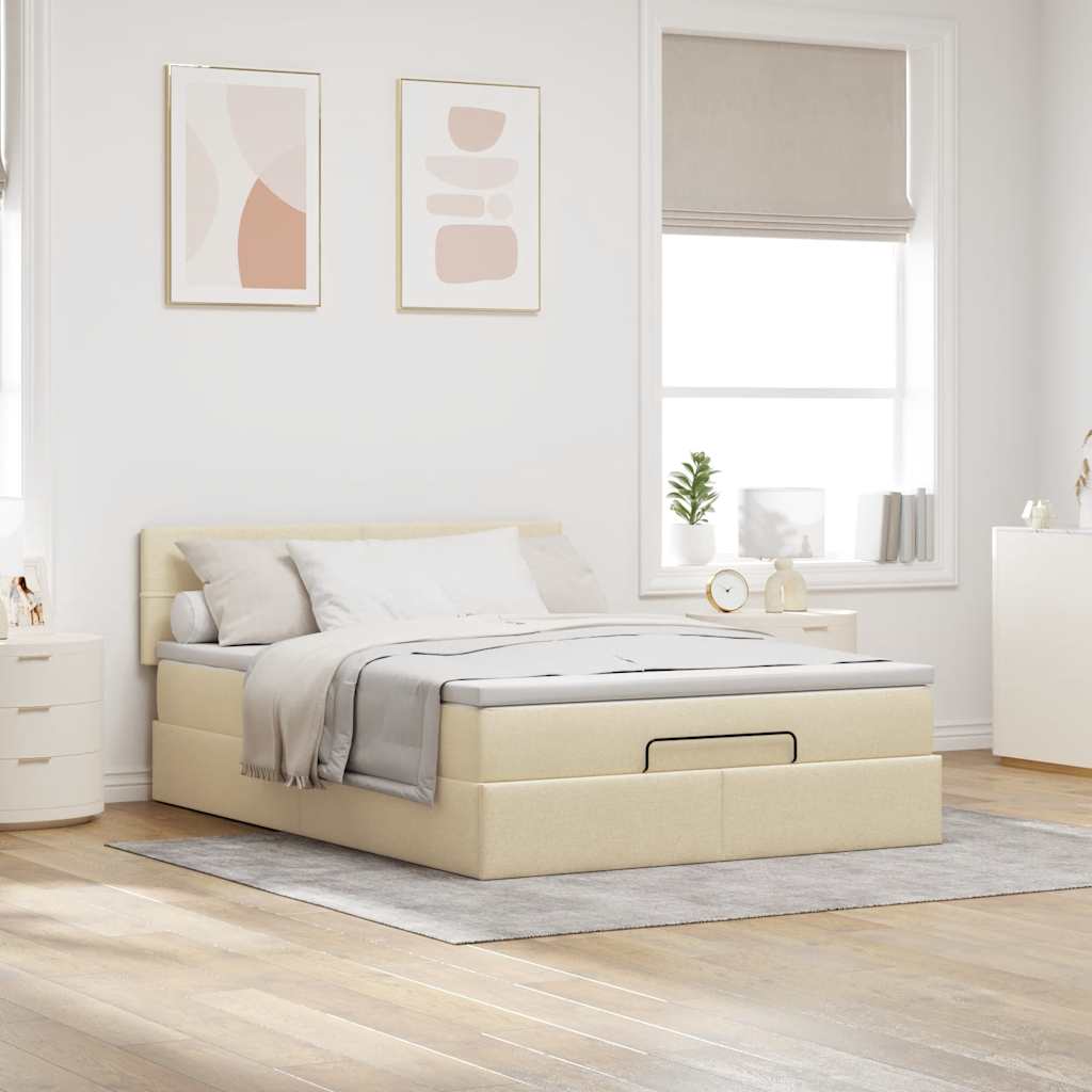vidaXL Bed met matras 140x200 cm stof crèmekleurig afbeelding