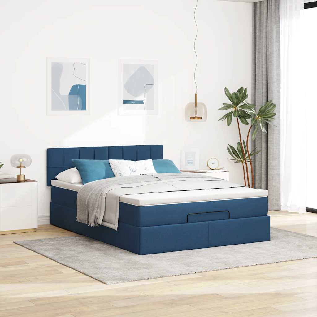 vidaXL Ottoman bed met matras 140x200cm stof blauw afbeelding
