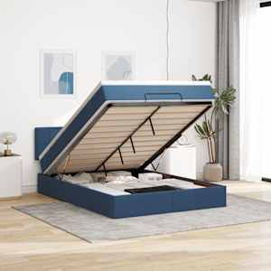 Otomanski posteljni okvir z vzmetnico moder 140x200 cm blago