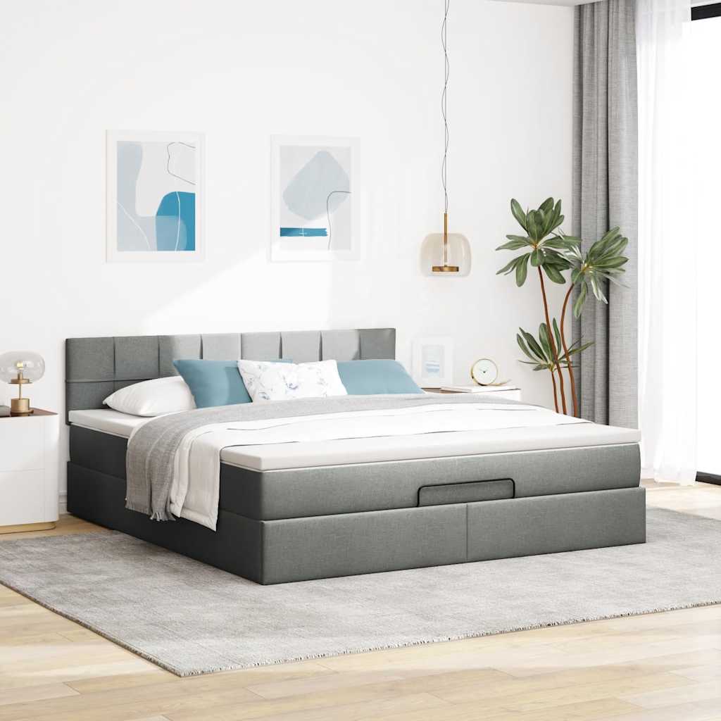 vidaXL Ottoman bed met matras 160x200cm stof donkergrijs grijs, foto 2