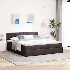 vidaXL Ottoman-Bett mit Matratze Dunkelbraun 160x200 cm Stoff