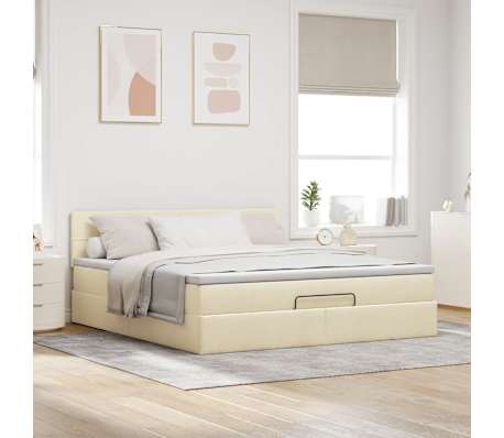 vidaXL Estrutura de cama otomana com colch&atilde;o tecido creme 160x200cm
