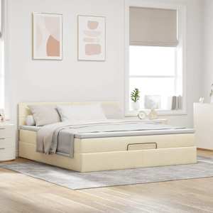 vidaXL Estrutura de cama otomana com colch&atilde;o tecido creme 160x200cm