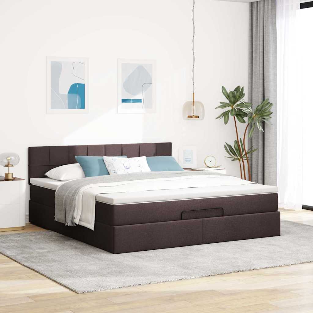 vidaXL Ottoman bed met matras 180x200cm stof donkerbruin afbeelding