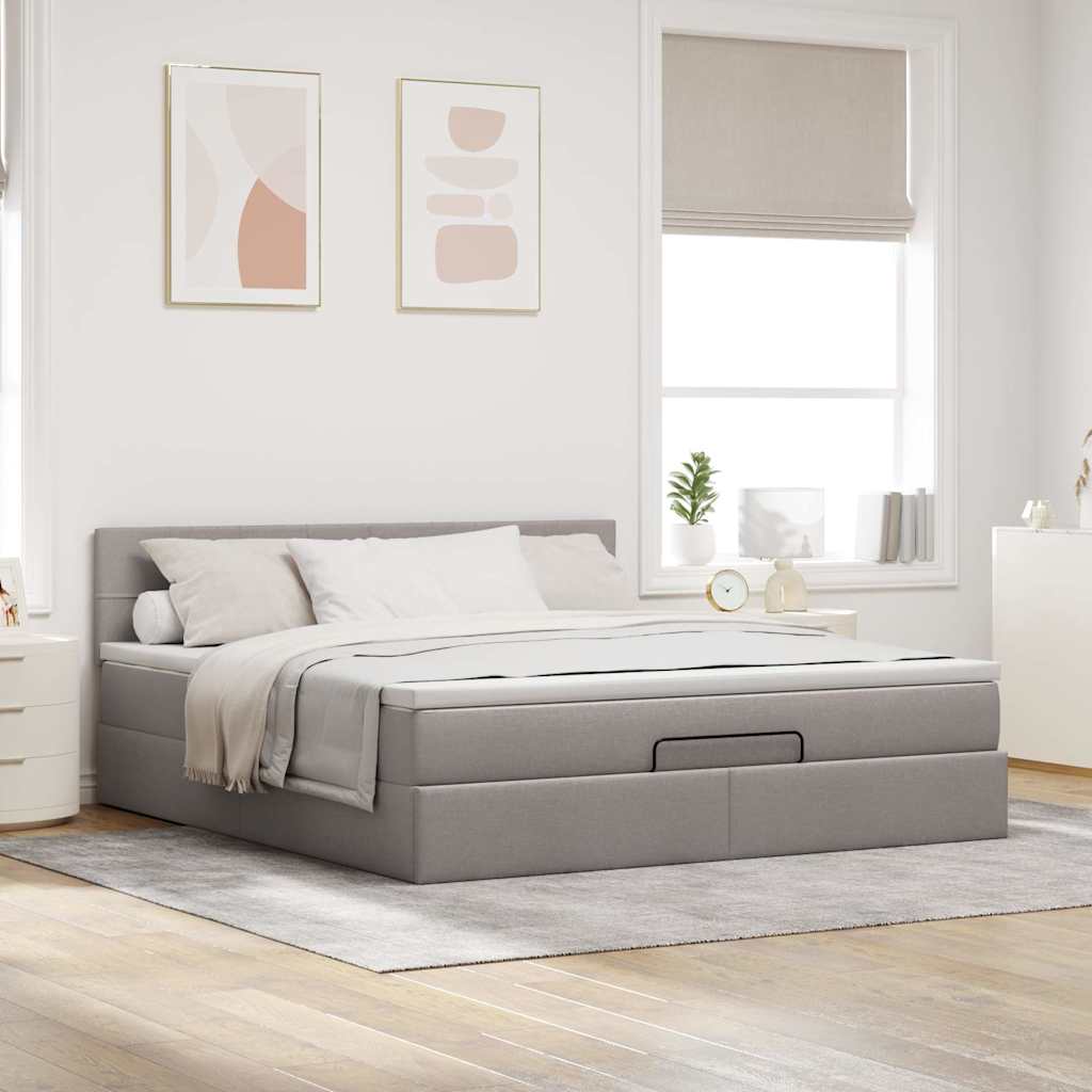 vidaXL Ottoman bed met matras 180x200cm stof taupe afbeelding