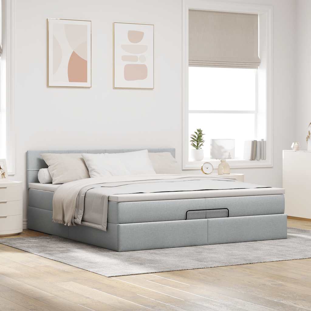 vidaXL Ottoman bed met matras 200x200 cm stof lichtgrijs afbeelding