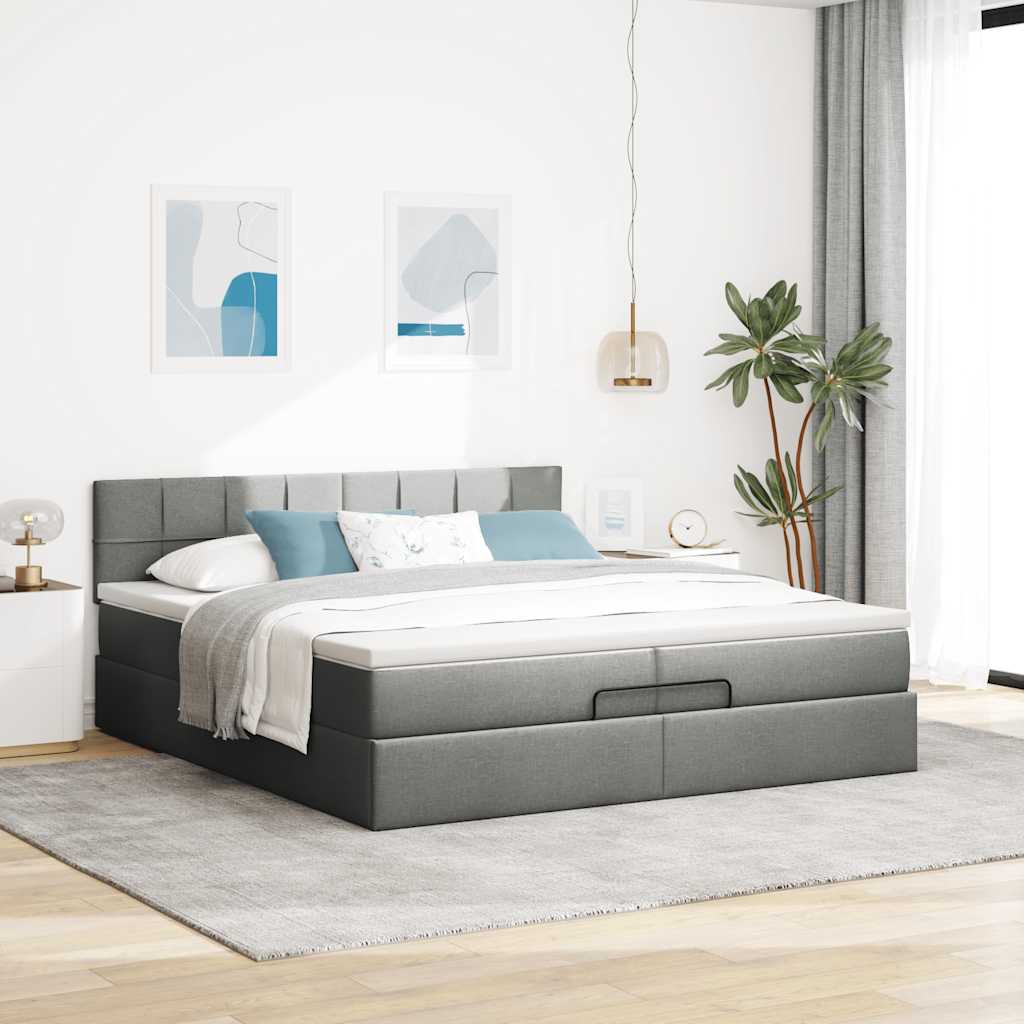 vidaXL Ottoman bed met matras 200x200 cm stof donkergrijs grijs, foto 2