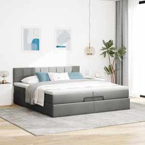 Osmanský rám postele s matrací tmavě šedá 200x200 cm textil - obrázek 3