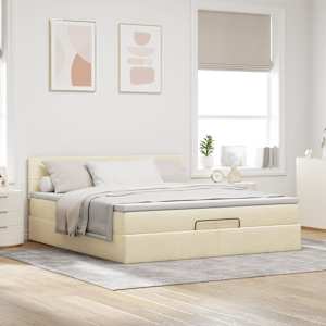 vidaXL Οθωμανικό κρεβάτι με στρώμα Cream 200x200 cm Ύφασμα