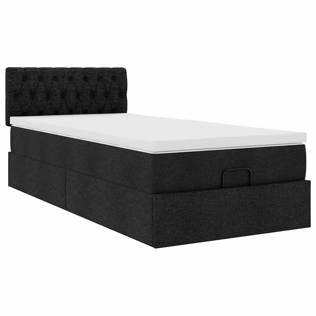 Ottoman-Bett mit Matratze Schwarz 90×190 cm Stoff