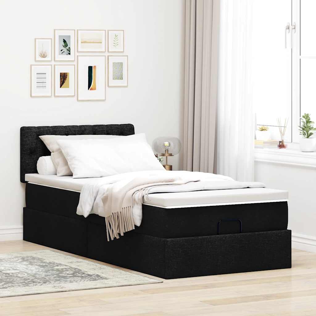 vidaXL Ottoman bed met matras 90x190cm stof zwart afbeelding