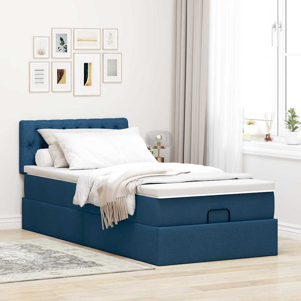 vidaXL Ottoman bed met matras 90x190cm stof blauw afbeelding