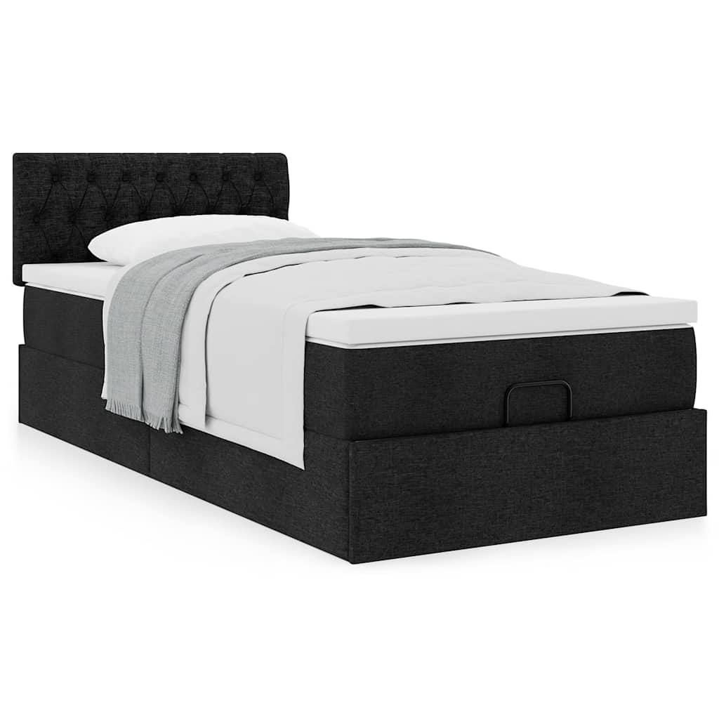 Ottoman-Bett mit Matratze Schwarz 90×200 cm Stoff