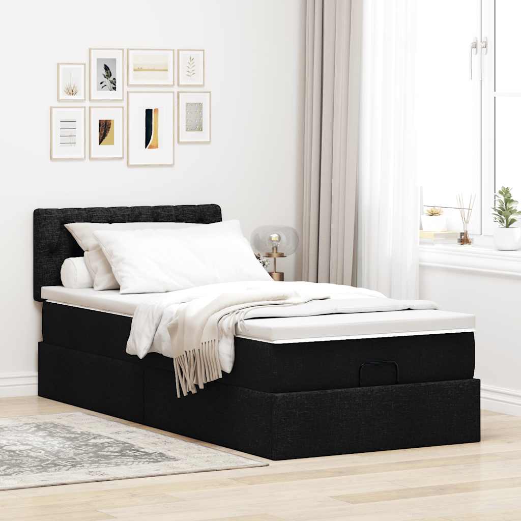 vidaXL Ottoman-Bett mit Matratze Schwarz 90x200 cm Stoff