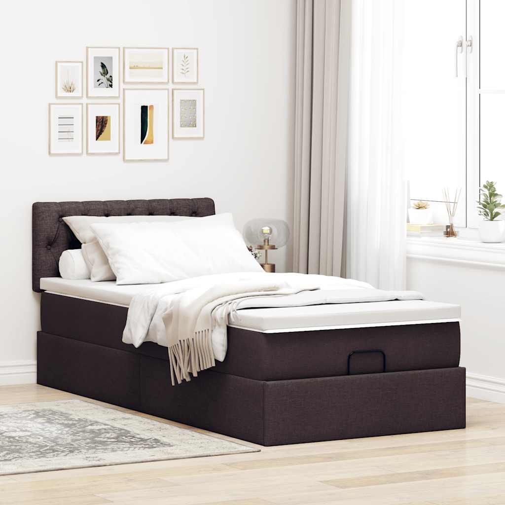 vidaXL Bed met matras 90x200 cm stof donkerbruin afbeelding