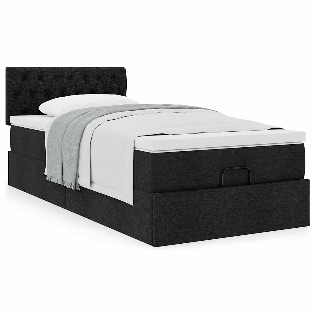 Ottoman-Bett mit Matratze Schwarz 100×200 cm Stoff