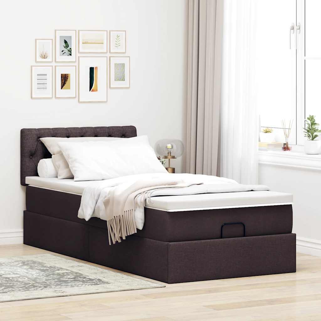 vidaXL Bed met matras 100x200 cm stof donkerbruin afbeelding