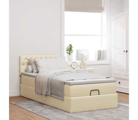 vidaXL Osmanų lova su čiužiniu, kreminis, 100x200cm, audinys