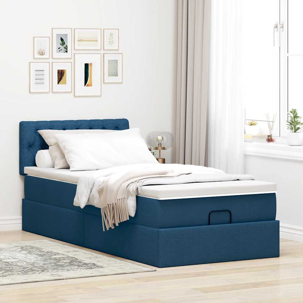 vidaXL Bed met matras 100x200 cm stof blauw, foto 2