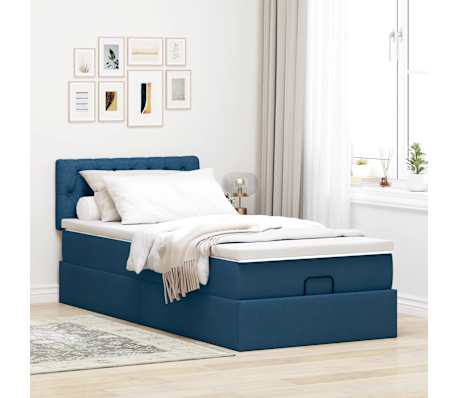 vidaXL Cama otomana com colchão 100x200 cm tecido azul