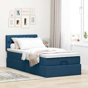 vidaXL Cama otomana com colchão 100x200 cm tecido azul