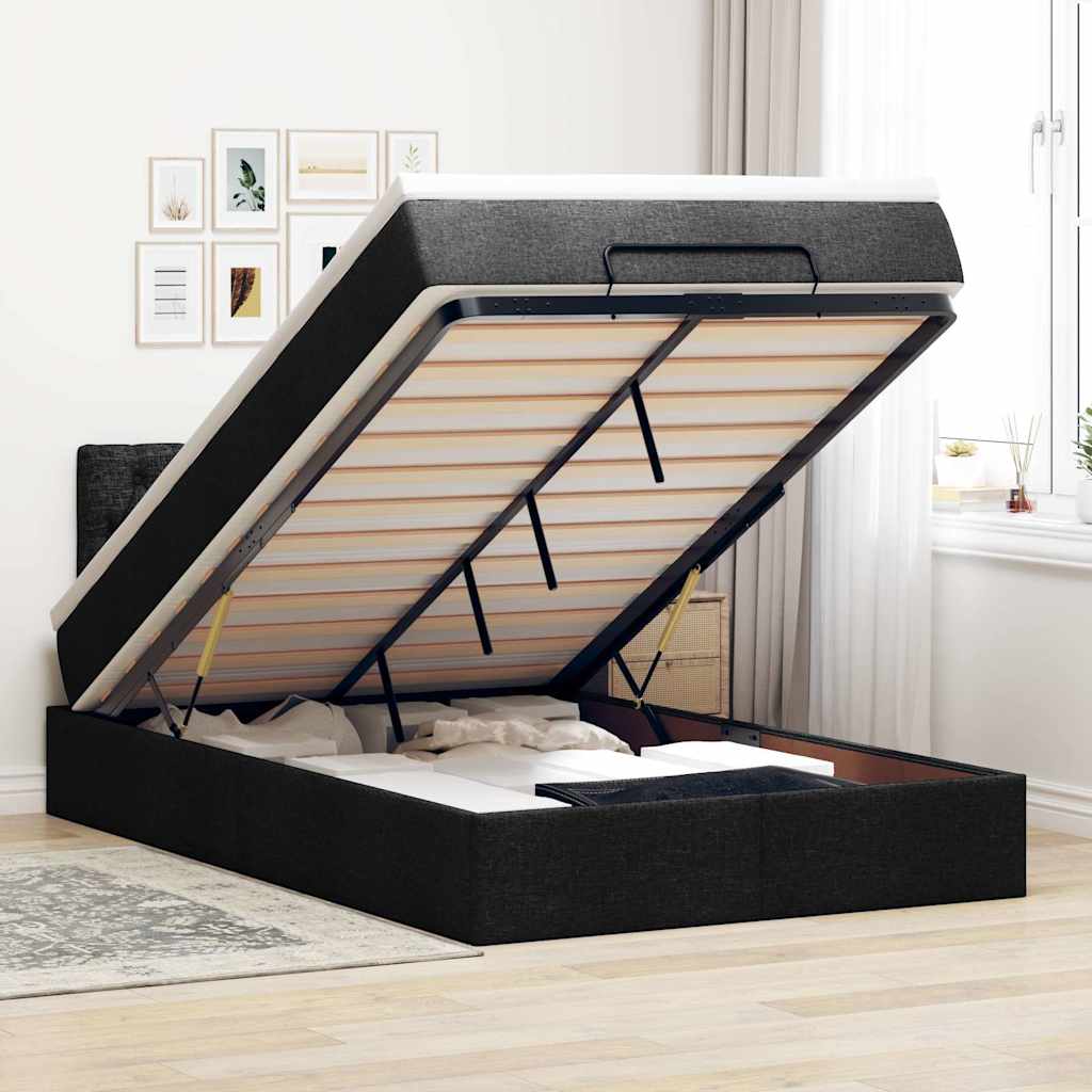 vidaXL Pat otoman cu saltea negru 120x190 cm stofa