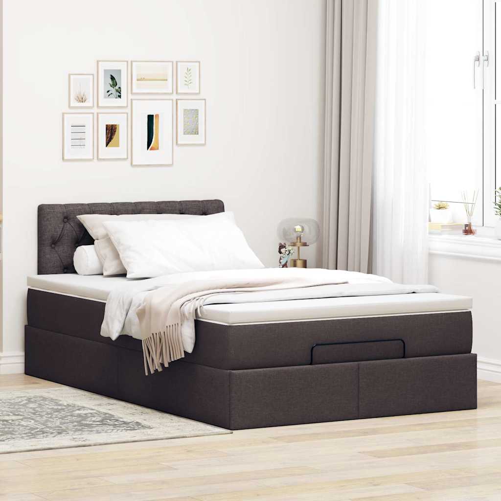 vidaXL Ottoman bed met matras 120x190 cm stof donkerbruin afbeelding