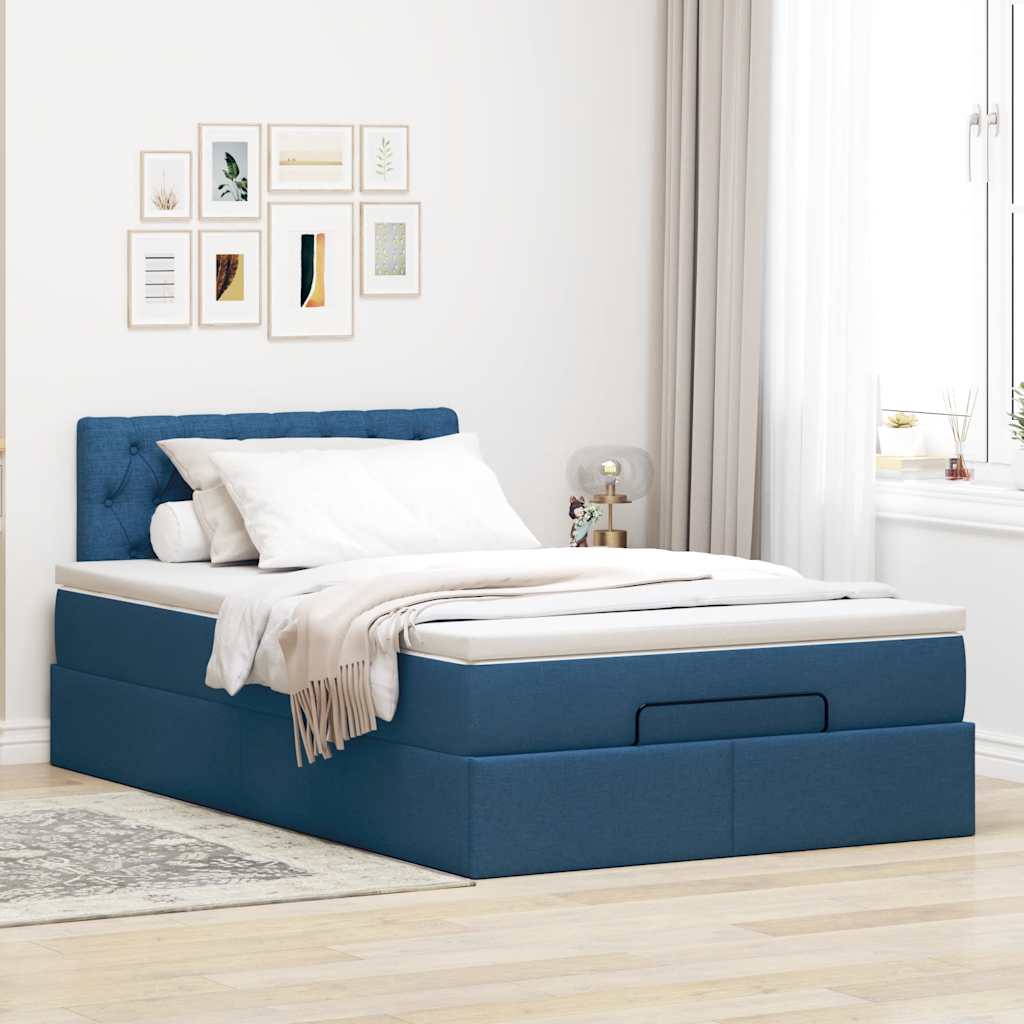 vidaXL Ottoman bed met matras 120x190 cm stof blauw, foto 2