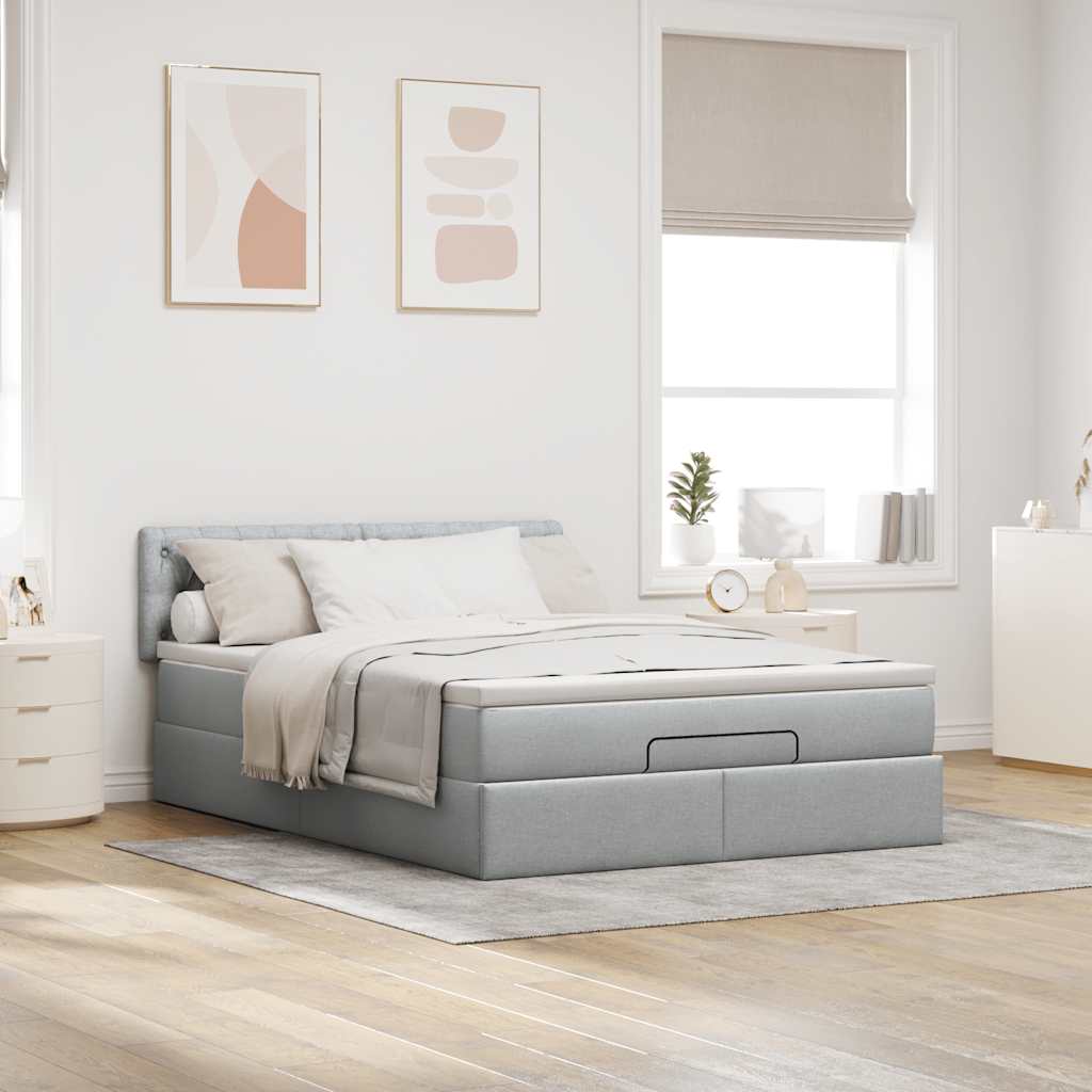 vidaXL Bed met matras 140x190 cm stof lichtgrijs afbeelding