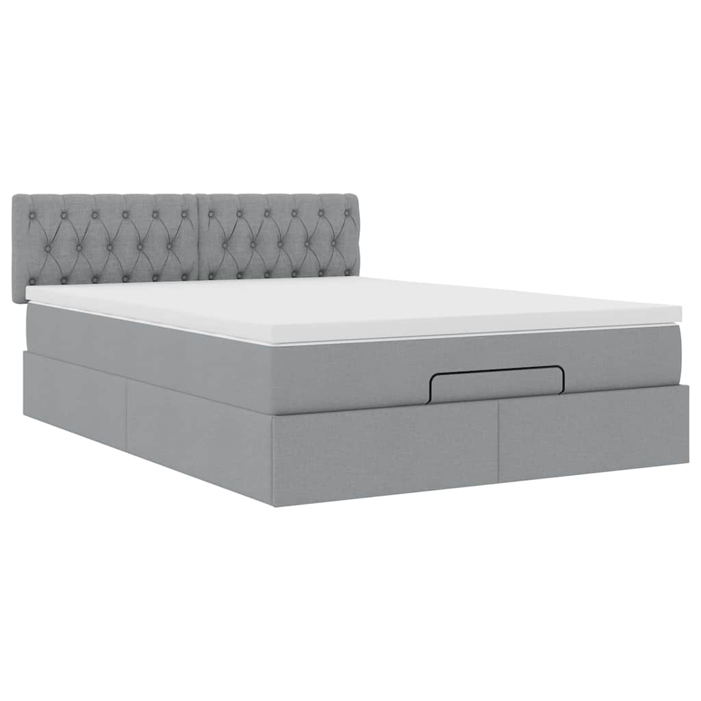 vidaXL Bed met matras 140x190 cm stof lichtgrijs grijs, foto 4