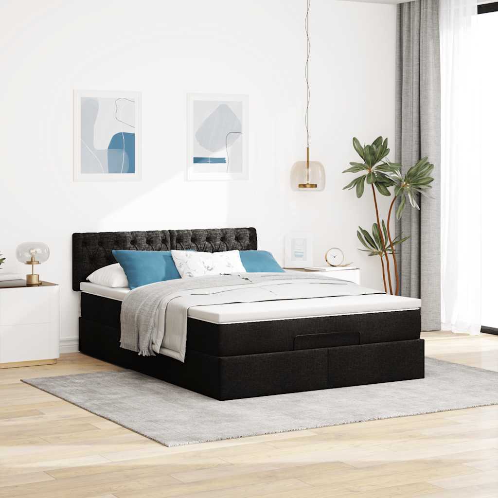 Thumbnail - vidaXL Ottoman-Bett mit Matratze Schwarz 140x190 cm Stoff