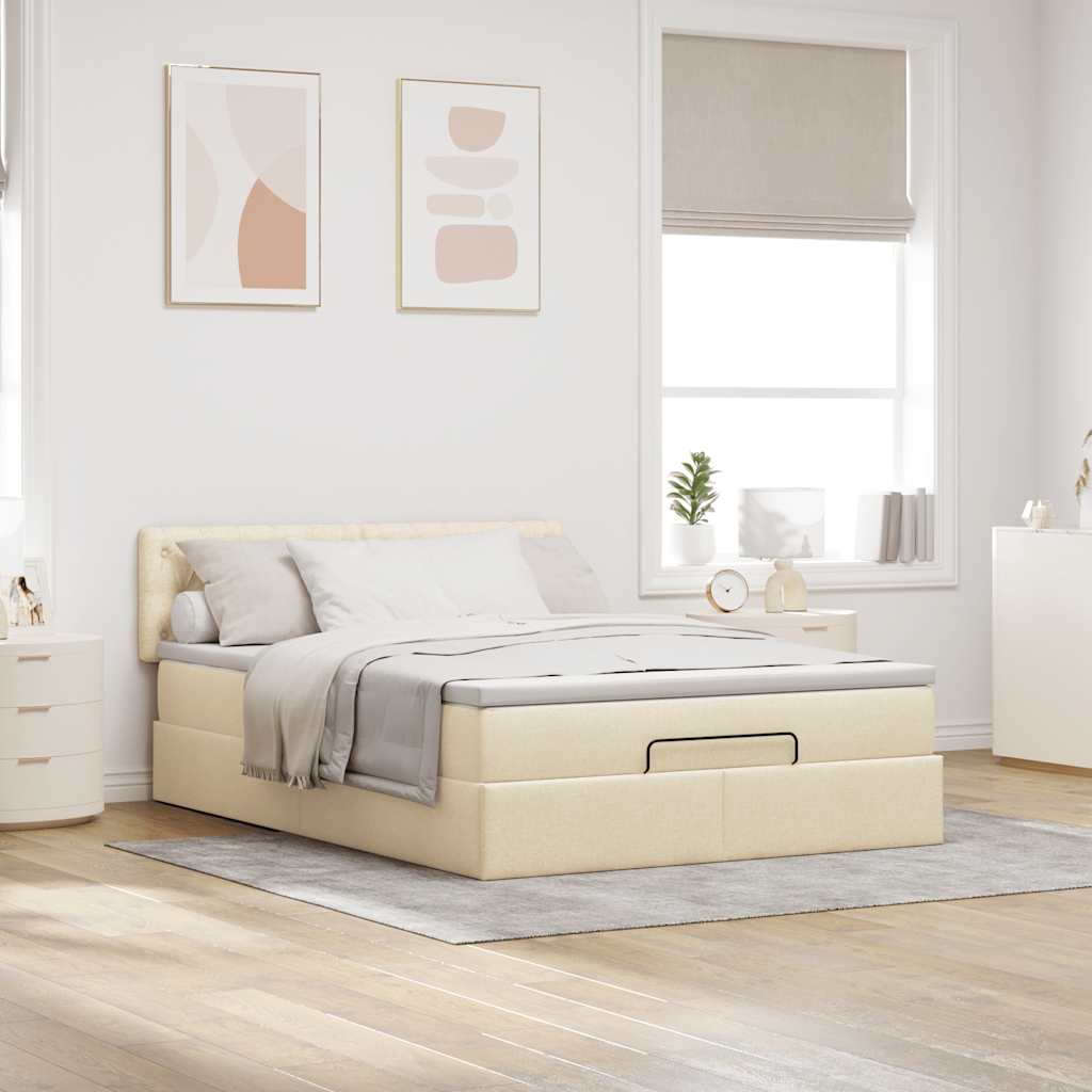 vidaXL Bed met matras 140x190 cm stof crèmekleurig, foto 2