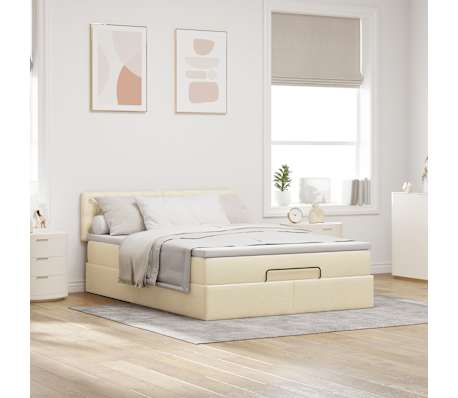 vidaXL Οθωμανικό κρεβάτι με στρώμα Cream 140x190cm ύφασμα