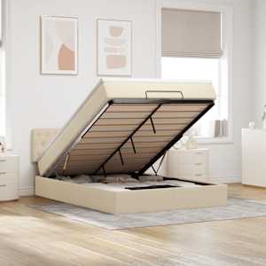 Otomanska postelja z vzmetnico krem 140x190 cm blago