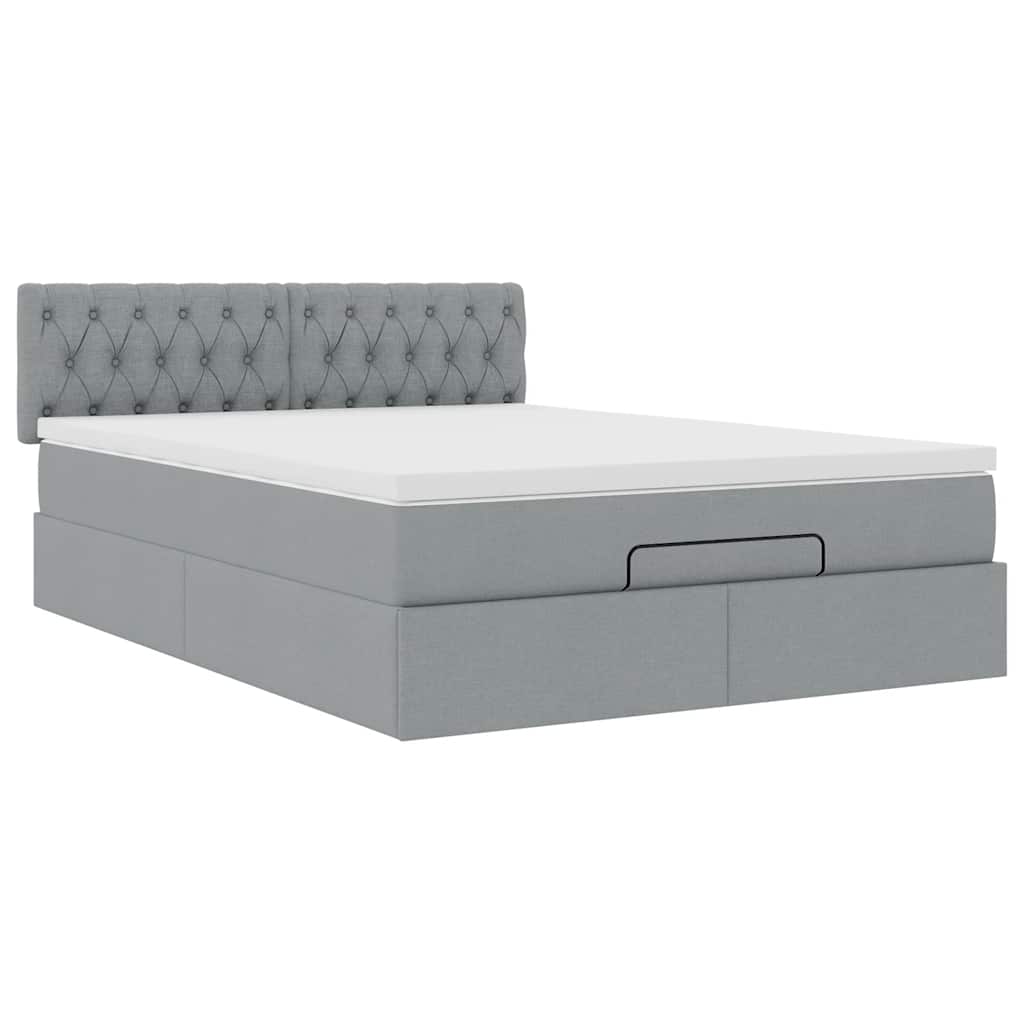 vidaXL Ottoman bed met matras 140x200cm stof lichtgrijs grijs, foto 4