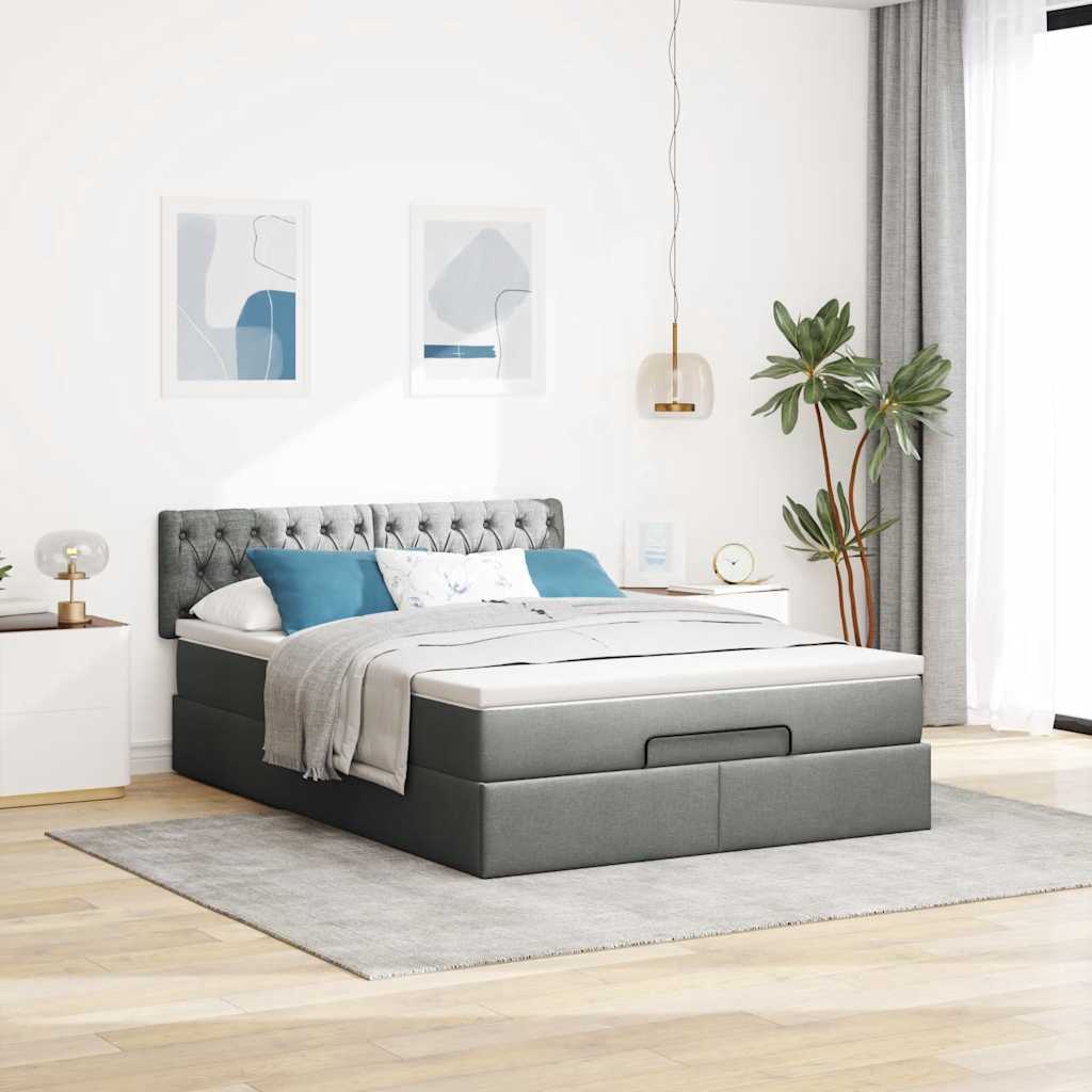 vidaXL Bed met matras 140x200 cm stof donkergrijs afbeelding