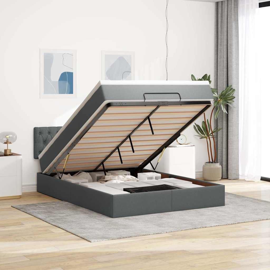 vidaXL Ottoman-Bett mit Matratze Dunkelgrau 140x200 cm Stoff