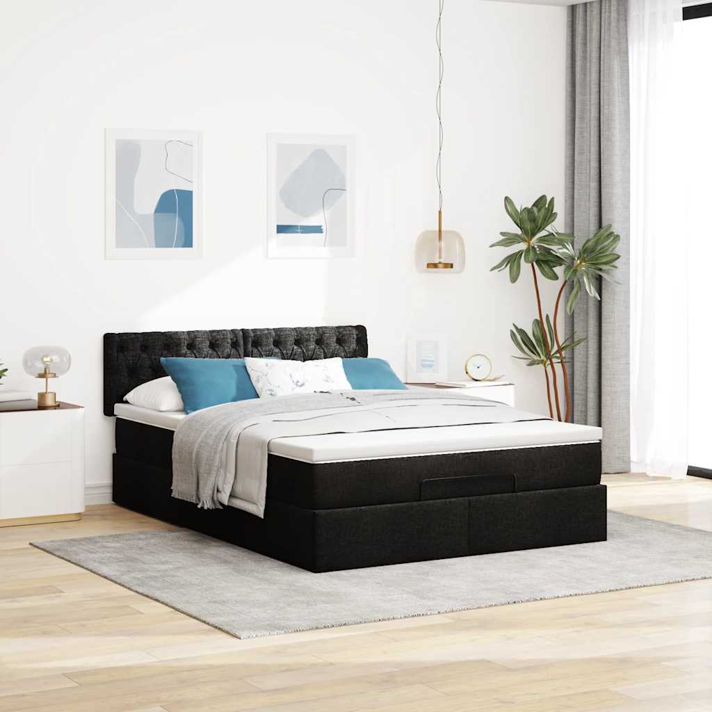 vidaXL Bed met matras 140x200 cm stof zwart afbeelding