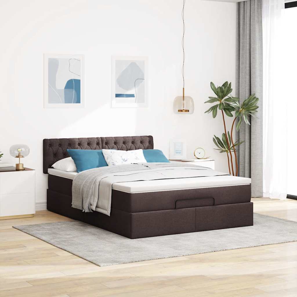 vidaXL Ottoman bed met matras 140x200cm stof donkerbruin afbeelding