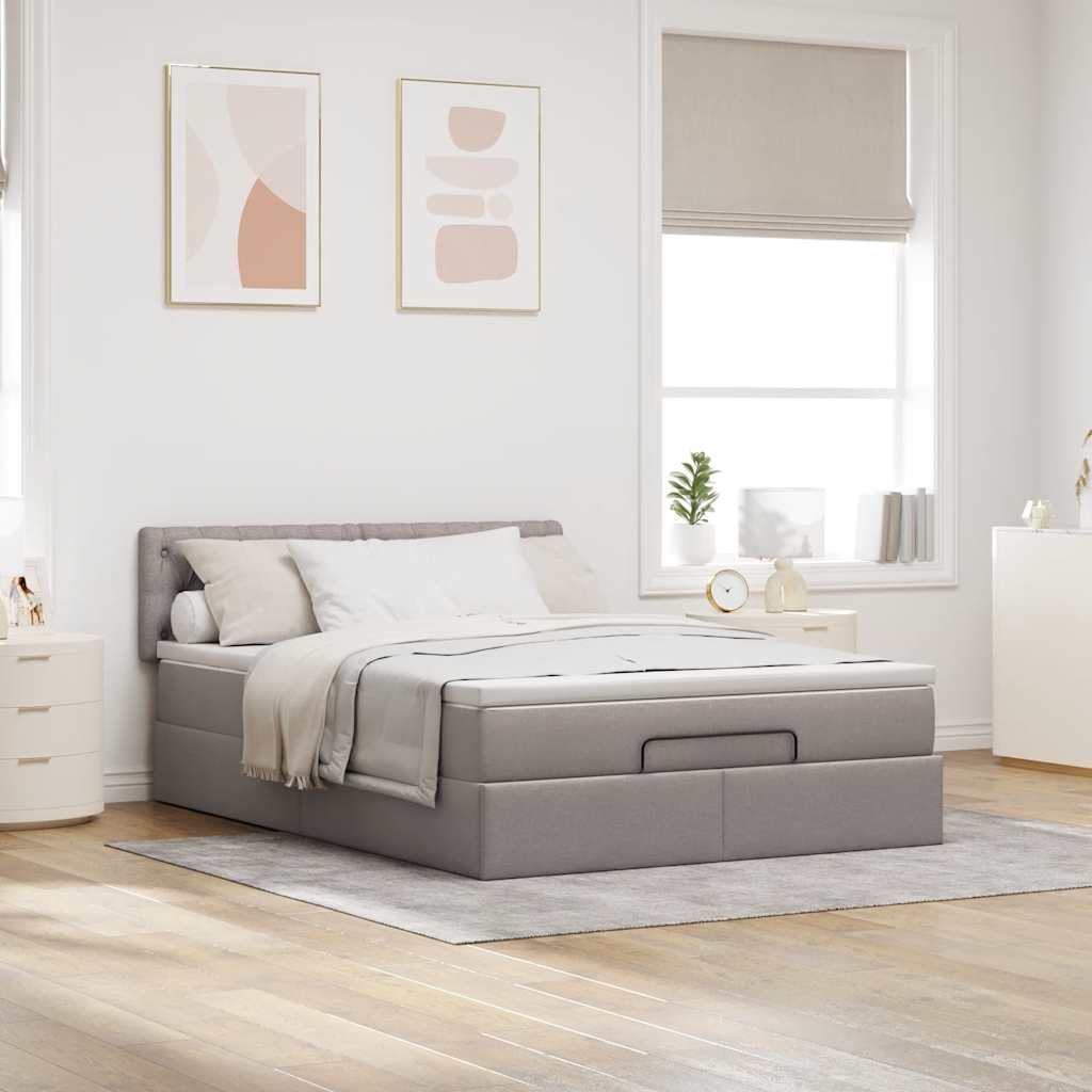 vidaXL Bed met matras 140x200 cm stof taupe afbeelding