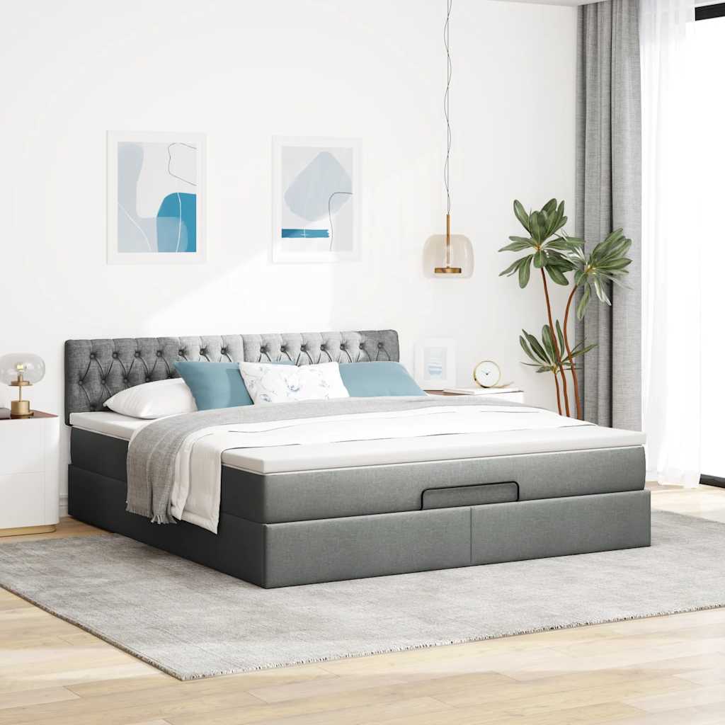 vidaXL Ottoman bed met matras 160x200cm stof donkergrijs afbeelding