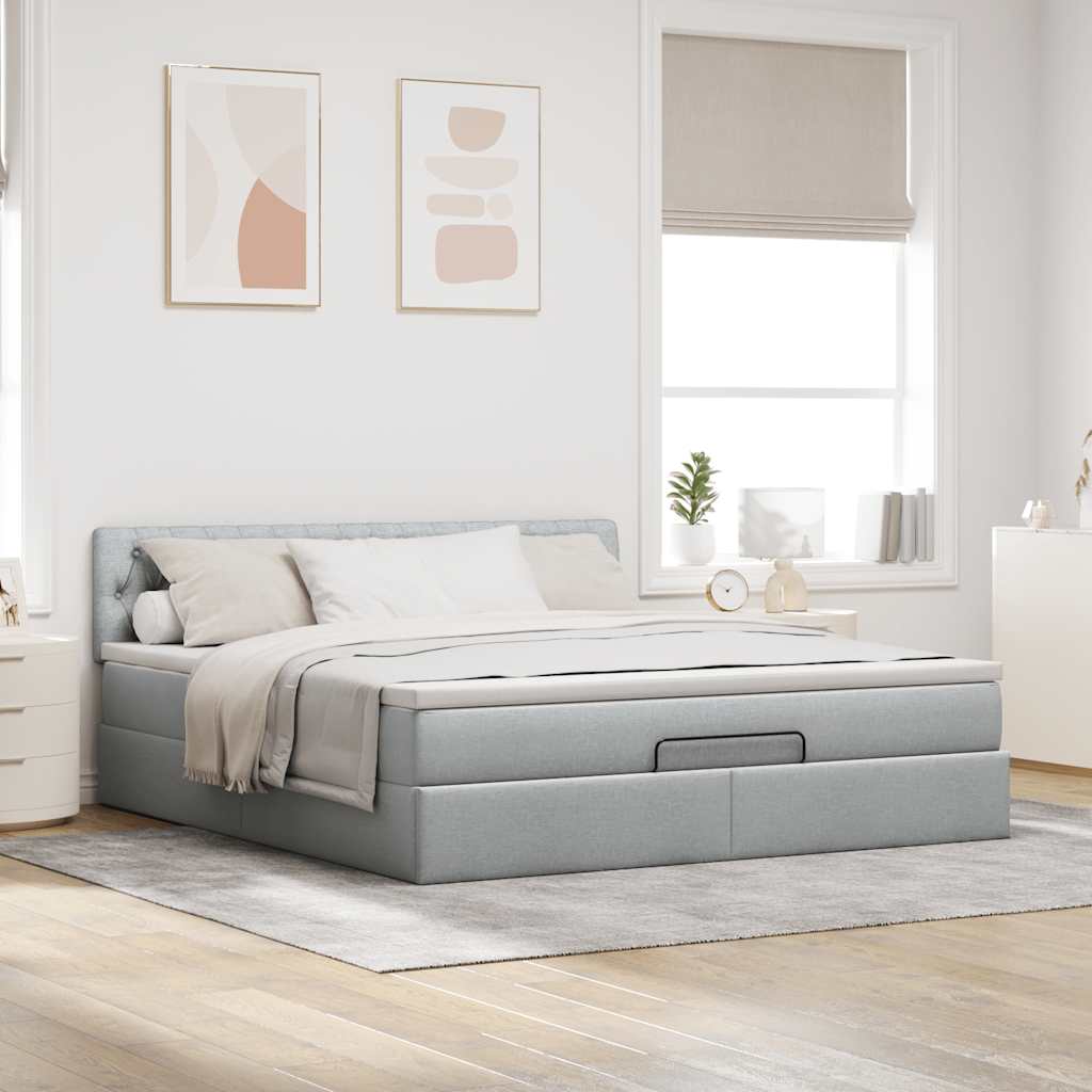 vidaXL Ottoman bed met matras 180x200cm stof lichtgrijs afbeelding