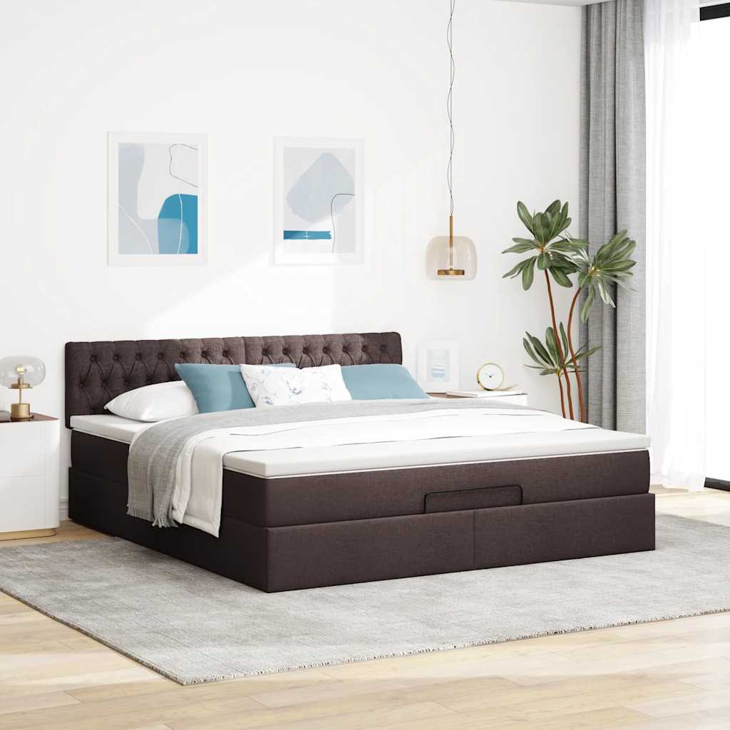 vidaXL Ottoman bed met matras 180x200cm stof donkerbruin bruin, foto 2
