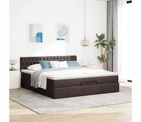 vidaXL Estrutura de cama otomana com colch&atilde;o 180x200cm castanho escuro