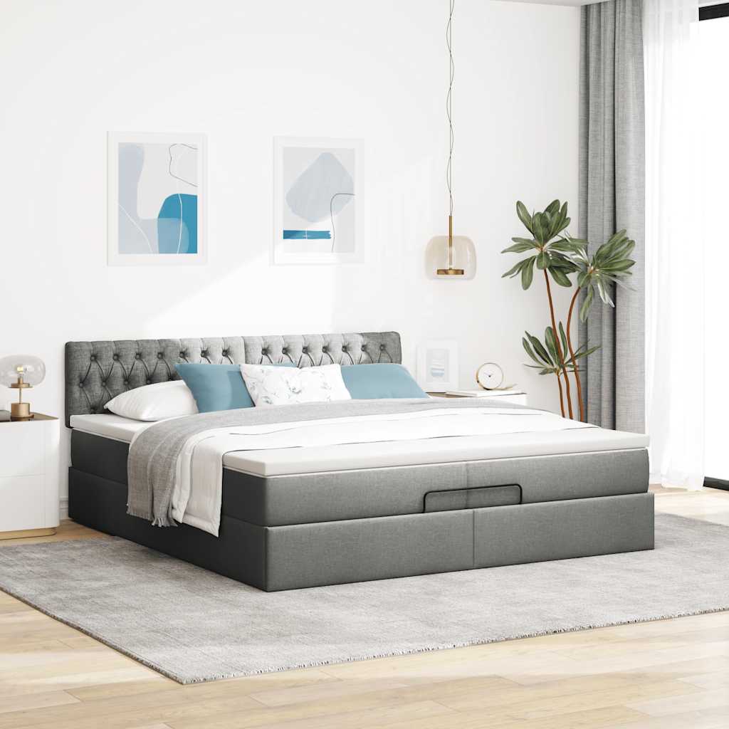 Thumbnail - vidaXL Ottoman-Bett mit Matratze Dunkelgrau 200x200 cm Stoff