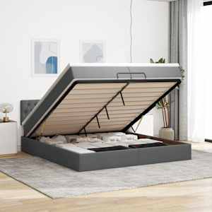 Otomanski posteljni okvir z vzmetnico temno siv 200x200 cm