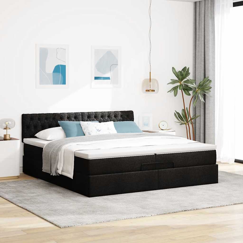 vidaXL Ottoman bed met matras 200x200 cm stof zwart afbeelding