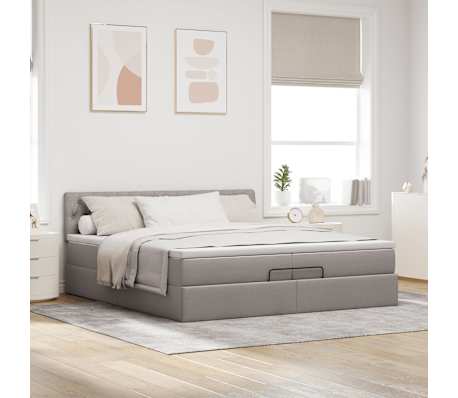 vidaXL Estrutura de cama otomana com colch&atilde;o cinza 200x200 cm tecido