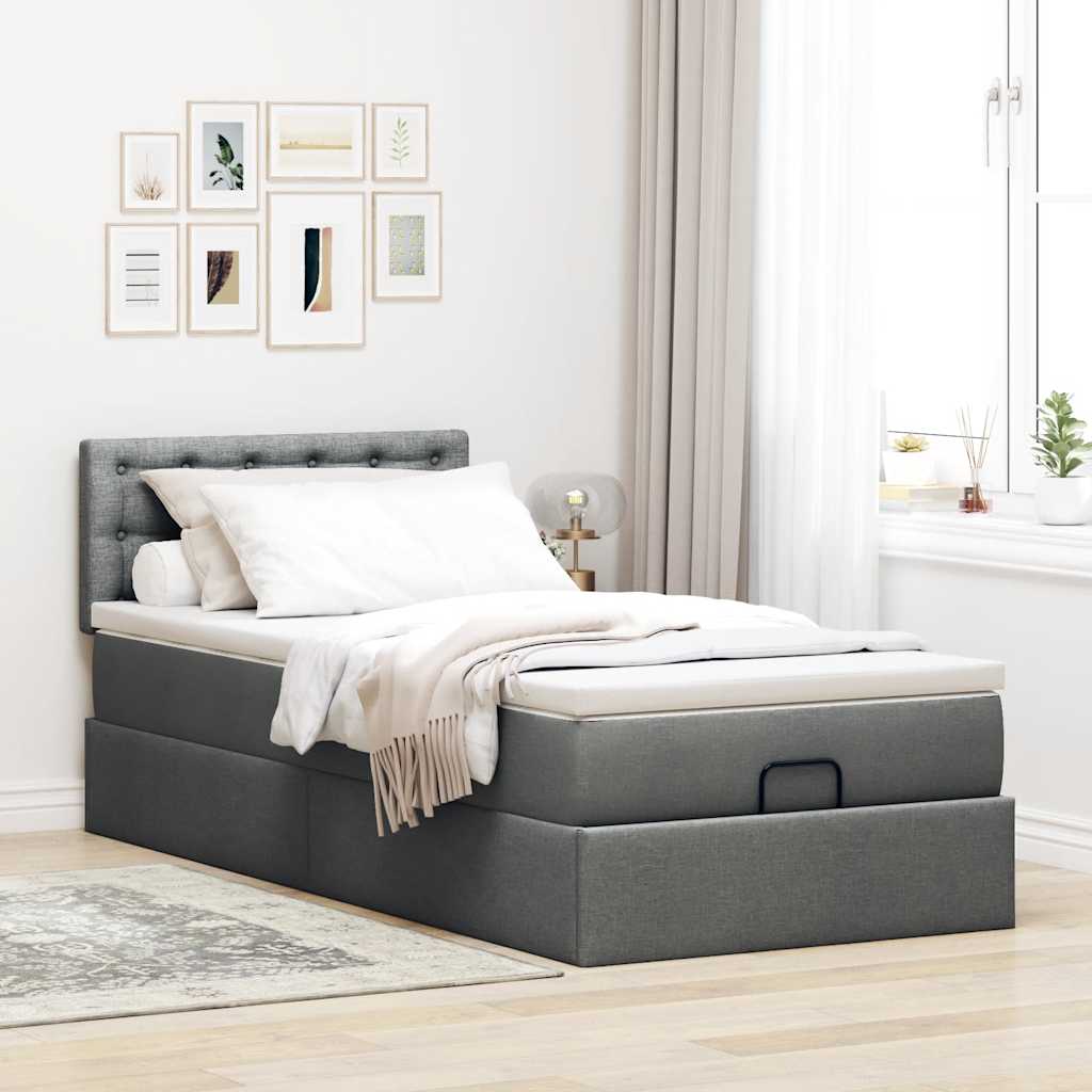 vidaXL Ottoman bed met matras 80x200cm stof donkergrijs grijs, foto 2